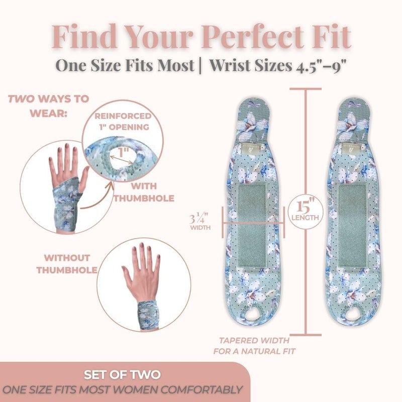 Activery Co Carpal Tunnel Wrist Brace Left Hand, Right Hand for Women, Day or Night Compression Wrist Support Brace for Fitness, Keyboard Use, or Overnight Support, 2 Pack, Sage Green Floral Print - Image 2